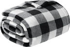 PAVILIA Black and White Buffalo Plaid Fleece Throw Blanket for Couch, Soft Checkered Flannel Blanket for Sofa, Plaid Christmas Couch Throw Bed, Warm Cozy Decorative Blanket Fall Decor Gift, 60x80