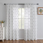 MYSKY HOME White Curtains for Bedroom 72 Inch Length Long Sheer Curtains for Kids Room Nursery Curtains with Grey Patched Design Rod Pocket Privacy Window Drapes Dining Room 52" x 72" 2 Panels