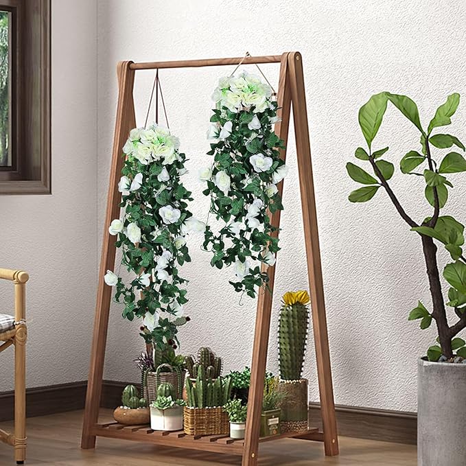 Artificial Hanging Rose Plant 4Pieces 3.3Ft Faux Ivy Plants Fake Outdoor Flowers Vines,UV Resistant for Wedding, Home, Office, Arch,Arrangement Decoration (White)
