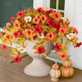 Artificial Fall Flowers Fake Petunias Plants for Outdoor Decoration, 2 Pcs Silk Faux Flowers UV Resistant No Fade Plants for Garden Balcony Yard Porch Realistic Indoor Decor (Orange White)