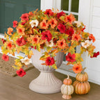 Artificial Fall Flowers Fake Petunias Plants for Outdoor Decoration, 2 Pcs Silk Faux Flowers UV Resistant No Fade Plants for Garden Balcony Yard Porch Realistic Indoor Decor (Orange White)