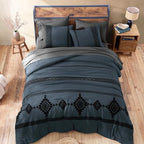 MaiRêve Embroidery King Size Comforter Set Blue Grey, Boho Farmhouse Western Bedding Set 7 Pieces, All Season Bed in A Bag Comforter Set with Sheets, Pillowcases & Shams