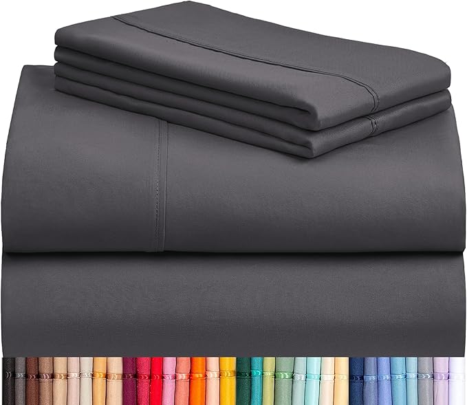 LuxClub Twin XL Sheets - Soft Kids Twin Bed Sheets for Boys and Girls, 3 PC Deep Pockets Wrinkle Free Kids Fitted Sheets Machine Washable Hotel Bedding Silky Soft- Dark Grey Twin XL