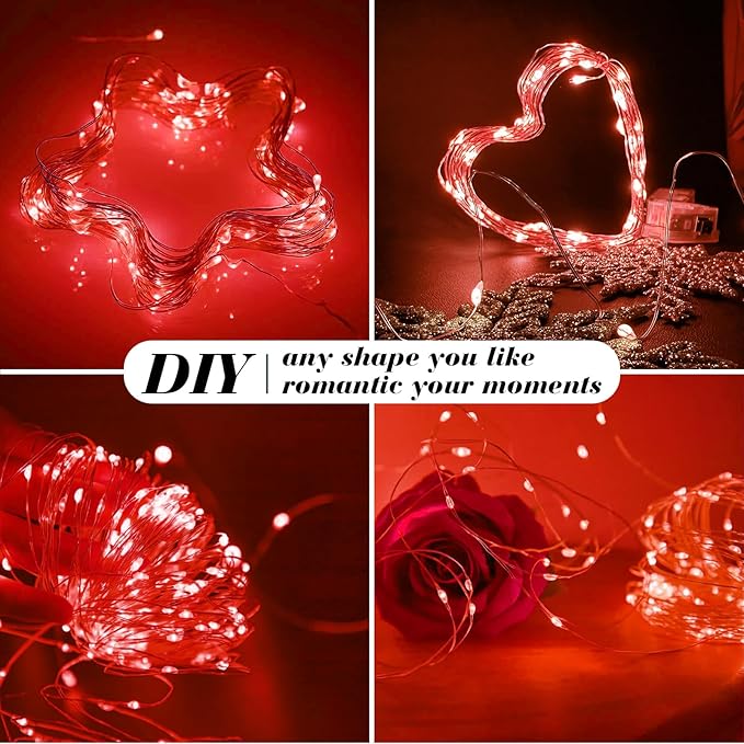 ZGWJ 50 Pack Fairy Lights Battery Operated, 7ft 20 Mini LED Fairy String Lights Silver Wire 3 Modes for DIY, Parties, Wedding, Bedroom, Halloween Christmas Decoration Red