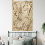 Lunarable Dinosaur Tapestry, Hand Drawn Style Skeletons Bones from Medieval Times Archeology Theme, Fabric Wall Hanging Decor for Bedroom Living Room Dorm, 23" X 28", Sand Brown Army Green