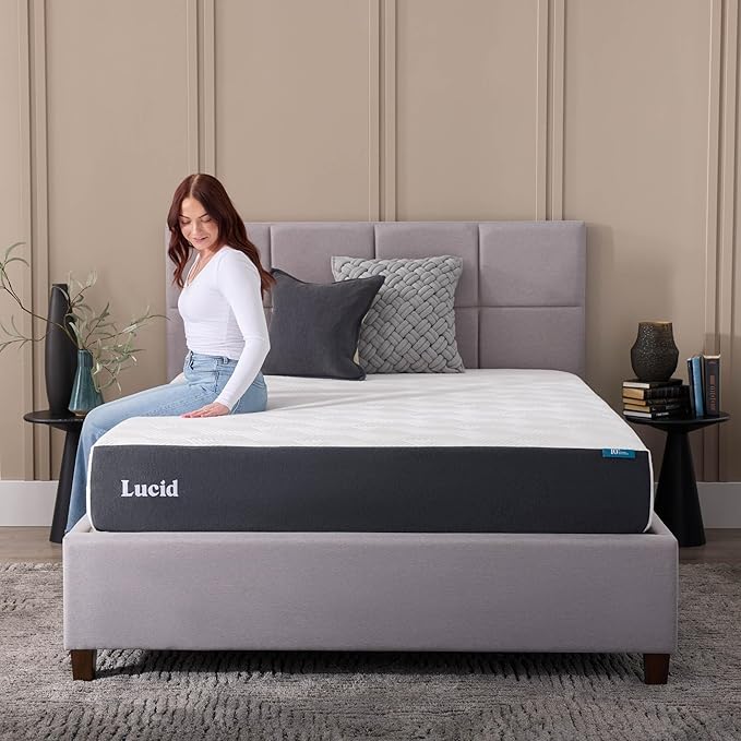 Lucid 10 Inch Memory Foam Mattress - Plush Feel - Infused with Refreshing Bamboo Charcoal and Cooling Gel - Bed in a Box - Temperature Regulating - Pressure Relief - Breathable - Queen Size