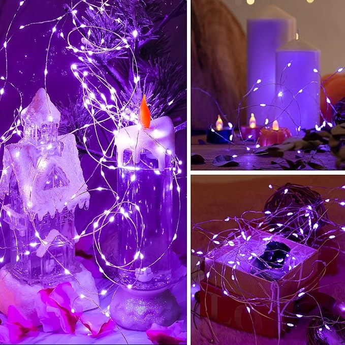 6 Pack LED Fairy Lights 7ft Battery Powered Waterproof Silver Wire 20 Led Mini String Mason Jar Lights for DIY Wedding Party Bedroom Patio Easter Christmas (Purple)