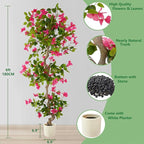 6ft Artificial Bougainvillea Tree, Fake Bougainvillea Pink Flower Silk Plant in White Planter, Faux Blooming Topiary Tree for Indoor Outdoor Home Office Wedding Décor