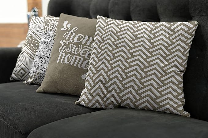 Ambesonne Geometric Throw Pillow Cushion Case Pack of 4, Home Phrase Minimal Zigzag Squama Dahlia Flowers Chevron Tribal, Modern Accent Double-Sided Digital Printing, 18", Cocoa White Charcoal Grey