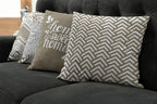 Ambesonne Geometric Throw Pillow Cushion Case Pack of 4, Home Phrase Minimal Zigzag Squama Dahlia Flowers Chevron Tribal, Modern Accent Double-Sided Digital Printing, 18", Cocoa White Charcoal Grey