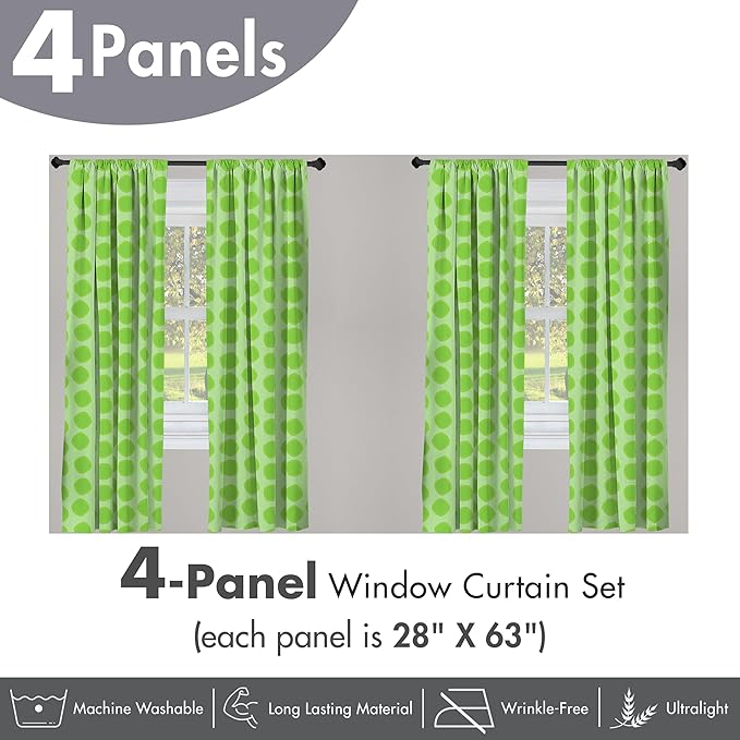 Ambesonne Lime Green Window Curtains Pack of 2, Simplistic Formless Geometric Shapes in Different Shades Theme, Lightweight Set with Rod Pocket, 4 Panels of - 28" x 63", Green