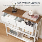 HOOBRO 29.5" Narrow Console Table with 2 Fabric Drawers, Sofa Table, Small Entryway Table with 3-Tier Storage Shelves, Behind Couch Table, for Living Room, Hallway, Walnut and White WH72XG01