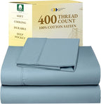 California Design Den Soft Twin Sheets Set - 400 Thread Count Sateen, Natural 100% Cotton Sheets, Deep Pockets, Cooling and Durable Bedding Set for Dorm Rooms & Adults - Sky Blue
