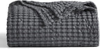 Bedsure Cooling Cotton Waffle Full Size Blanket - Lightweight Breathable Blanket of Rayon Derived from Bamboo for Hot Sleepers, Luxury Throws for Bed, Couch and Sofa, Dark Grey, 80x90 Inches