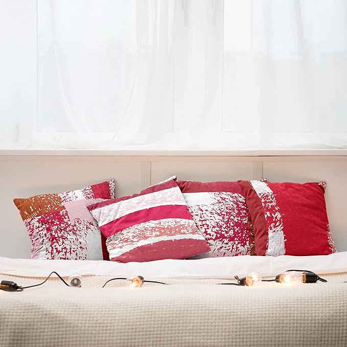 Ambesonne Grunge Throw Pillow Cushion Case Pack of 4, Abstract Design Simplistic Minimal Stripes Brushstrokes Contemporary, Modern Accent Double-Sided Digital Printing, 20", Rose Magenta and Dark Pink