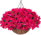 Artificial Fake Hanging Flowers Plants Basket for Outdoors Decoration, Faux Silk Bougainvillea Flowers in Planter UV Resistant Realistic Flower for Outside Porch Patio Garden Yard Home Decor (Hotpink)