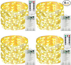 4 Pack Fairy Lights Battery Operated with Remote Control Timer, LED String Lights Outdoor Indoor Decorations, 8 Modes Twinkle Lights for Christmas Party Wedding Birthday Bedroom Décor (Warm White)