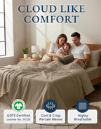 LANE LINEN 100% Organic Cotton Sheets Set, Long- Staple Percale Weave Ultra Soft Best- Bedding Sheets for Bed, GOTS Certified, Fits Mattress Upto 15inch Deep Pocket (King, Taupe)