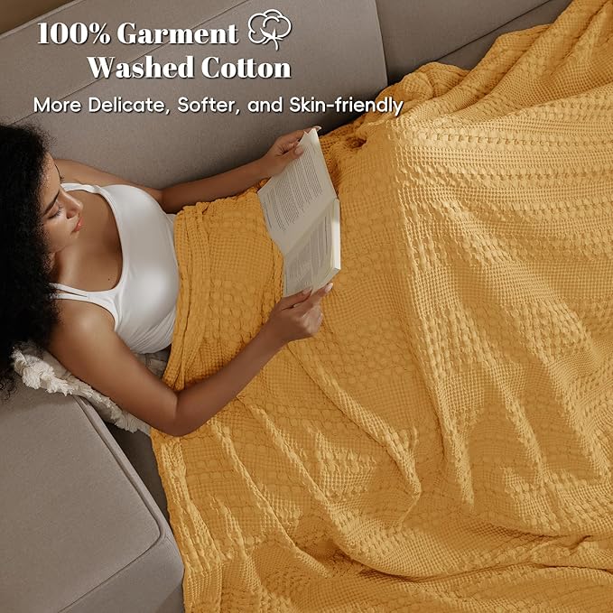 PHF 100% Cotton Waffle Weave Blanket Twin Size for Bed, Soft Lightweight & Breathable, All-Season Comfort, Luxury Aesthetic Woven Bedding for Home Decor, 66"x90", Mint Green