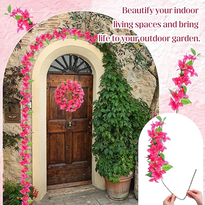30 Pcs Artificial Faux Bougainvillea Fake Flower Silk Bougainvillea Branches UV Resistant Outdoor Indoor Decoration for Wedding Home Centerpieces Outside Decor (Rose Red)