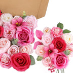 AmyHomie Fuchsia Pink Artificial Flowers Combo Silk Mix Peony Rose Fake Flowers w/Stem for DIY Wedding Bouquets Centerpieces Arrangements Table Fall Decor Party Bridal Baby Shower Home Decorations