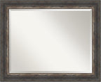 Amanti Art Brown Bathroom Mirror for Over Sink, 27x33 Bark Rustic Char Rectangle Vanity Mirror, Large Country Rustic Frame, Hangs Horizonally and Vertically, Bathroom Wall Decor, Beveled Edge