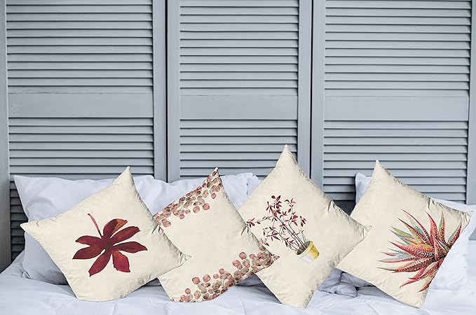 Ambesonne Botanical Throw Pillow Cushion Case Pack of 4, Minimalist Watercolor Painting Leaves Agave Branches Plant in a Pot, Modern Accent Double-Sided Digital Printing, 24", Raspberry Dark Salmon