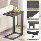 Yusong C Shaped End Table - Slide Under Sofa Couch Bed, Small Table for Small Spaces, Skinny Overbed, Coffee Drink Snack Table for Living Room, Grey Oak