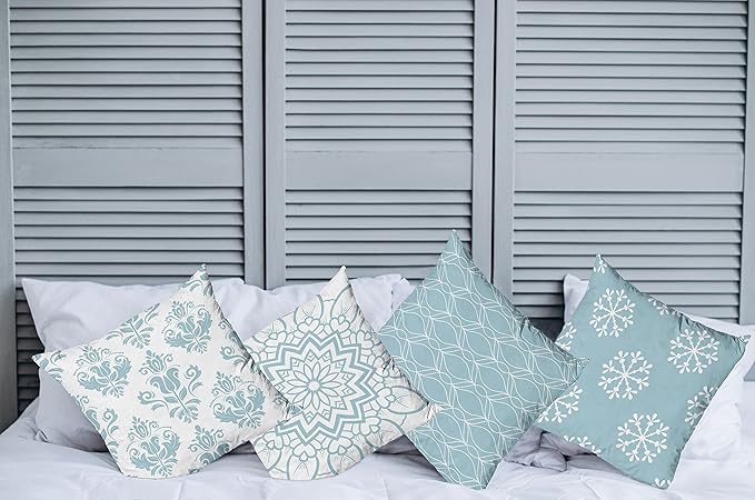 Ambesonne Retro Throw Pillow Cushion Case Pack of 4, Trellis Grid Medieval Floral Damask Mandala Flower Ornament in Modern Monochrome, Modern Accent Double-Sided Digital Printing, 20", Pale Blue Grey