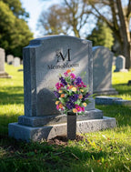Artificial Cemetery Flowers for Grave: Memorial Day Flowers for Cemetery - Outdoor Grave Decorations - 2 Pcs Purple Violet Mums Bouquets with Vases