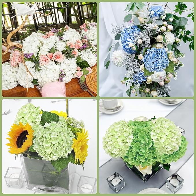 3 Pcs Real Touch Hydrangea Artificial Flowers, 21" Blue Full Faux Hydrangea Flowers Latex Fake Flowers for Home Decor Party Floral Arrangements Wedding Bouquets Centerpieces Outdoor Decor