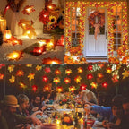 4 Pack Thanksgiving Decorations Maple Leaf Pumpkin Lights, Total 40Ft 80 LED Battery Operated 3D Pumpkin Fall Leaves Garland String Lights for Home Mantel Table Porch Door Indoor Outdoor Fall Decor