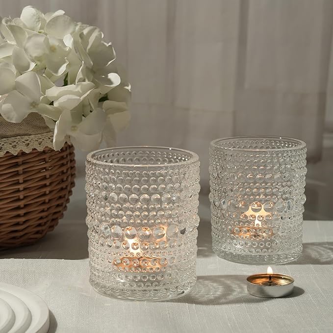 6 Pack Large Votive Candle Holders 2.7 * 3.5in, Clear DIY Wax Tea Light Candle Holder for Votives, Tealights & Pillar, Glass Candle Holders for Table Centerpiece Wedding