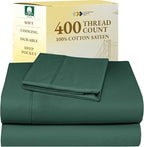 California Design Den Twin XL Sheet Sets - 400 Thread Count Sateen, 100% Cotton Sheets Set, Deep Pockets, Cooling and Durable Bedding for Dorm Rooms & Adults - Hunter Green