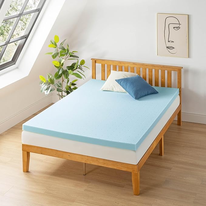 Best Price Mattress 3 Inch Ventilated Memory Foam Mattress Topper, Cooling Gel Infusion, CertiPUR-US Certified, Short Queen, Dorm Essentials, Blue