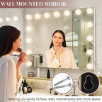 32"x24" Hollywood Vanity Mirror with Lights, 18 Dimmable LED Bulbs, 3 Color Modes, 10X Magnification, USB Charging Port, Tabletop or Wall-Mounted