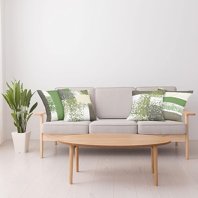 Ambesonne Grunge Throw Pillow Cushion Case Pack of 4, Abstract Design Simplistic Minimal Stripes Brushstrokes Contemporary, Modern Accent Double-Sided Digital Printing, 18", Slate Brown and Green