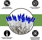 612 Vermont 50 Blue Christmas Lights on a White Wire String, UL Approved, Indoor and Outdoor Use, 9 Foot of Lighted Length, 11 Foot of Total Length