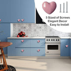 Ceramic Drawer Knobs Heart Shape Cabinet Dresser Pulls Handles with 3 Sized Screws, Kitchen Furniture Knobs for Closet Cupboard Wardrobe (10 Pack, Pink)