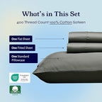 California Design Den Twin XL Sheet Sets - 100% Cotton Sheets, 400 Thread Count Sateen, Deep Pockets, Cooling and Durable Bedding, Dorm Essentials for Guys - Grey