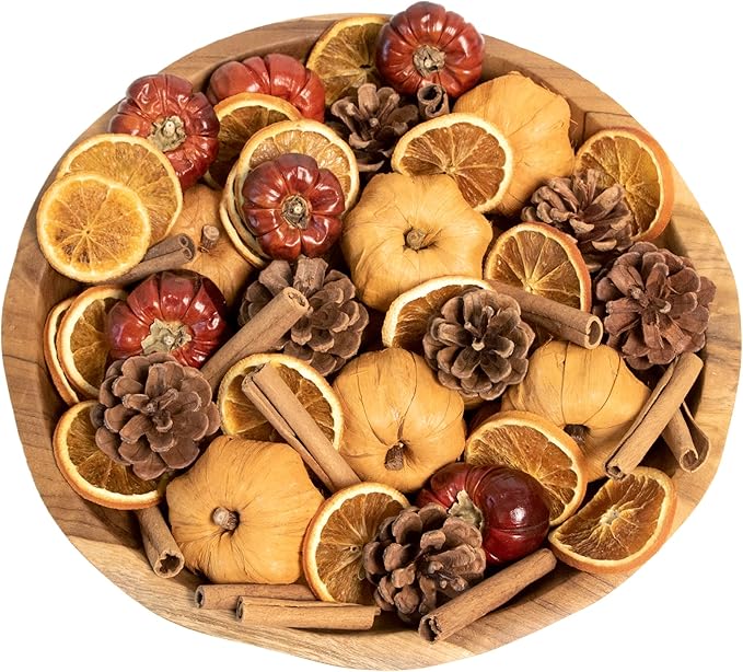 ANDALUCA Potpourri Mini Pumpkins, Cinnamon, Orange Slices & Pumpkin Spice Fragrance Vial Included Vase & Bowl Filler (Pumpkin Spice)