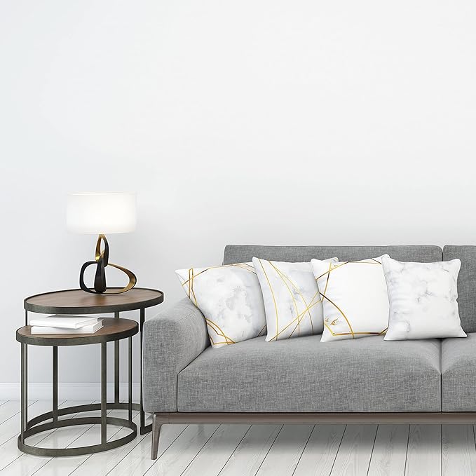 Ambesonne Marble Throw Pillow Cushion Case Pack of 4, Modern Design Illustration of Geometric Golden Yellow Tone Lines Shapes, Modern Accent Double-Sided Digital Printing, 24", Grey Mustard