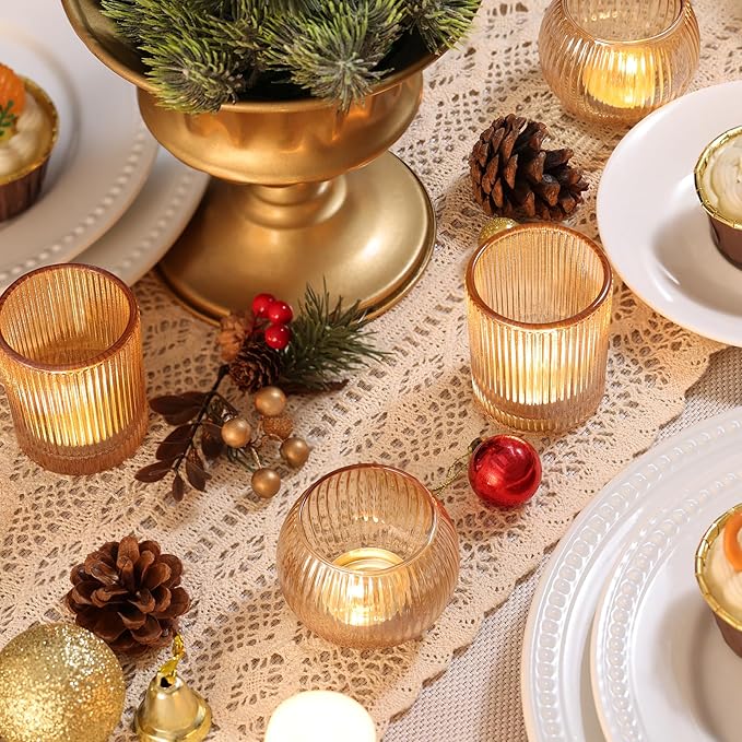 30pcs Assorted Ribbed Gold Votive Candle Holders, Gold Candle Holders for Wedding Table Centerpiece, Tea Light Candle Holder for Bridal Shower, Halloween, Christmas, Brithday and Holiday Decorations