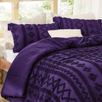 Bedsure Tufted Boho Comforter Set Queen Size - Purple Boho Bed Set, GentleSoft™ 3 Pieces Farmhouse Shabby Chic Embroidery Bedding, Gifts for Woman, Soft Jacquard Queen Comforter for All Seasons