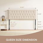 Tufted Upholstered Headboard Queen Size, Solid Wood Head Board with Durable Metal Legs, Adjustable Height Bed headboard from 37” to 51” Fabric Headboard in Modern Button Design, Beige
