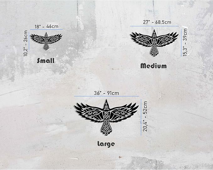 KAWA METALWORKS Nordic Viking Raven Metal Wall Art Decor, Norse Mythology Sculpture, Odin's Raven Wall Decor (White, Large - 20.4" x 36" H x W)