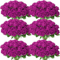 52 PCS Purple Artificial Roses Bulk, Fake Artificial Flowers Bridal Bouquet Silk Faux Rose with Stems for Wedding Flowers Decoration, Valentine's Day, Bridal Bouquet, Anniversary, Home Decor (52PCS)