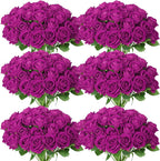52 PCS Purple Artificial Roses Bulk, Fake Artificial Flowers Bridal Bouquet Silk Faux Rose with Stems for Wedding Flowers Decoration, Valentine's Day, Bridal Bouquet, Anniversary, Home Decor (52PCS)