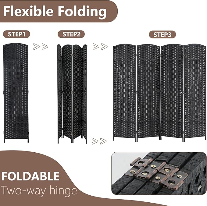 4 Panel Room Divider Folding Privacy Divider 6 Ft Indoor Wall Divider Portable Partition Wood Screen, Black