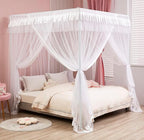 Mengersi Princess 4 Corners Post Bed Curtain Canopy Mosquito Net Princess Canopies (White, Full)